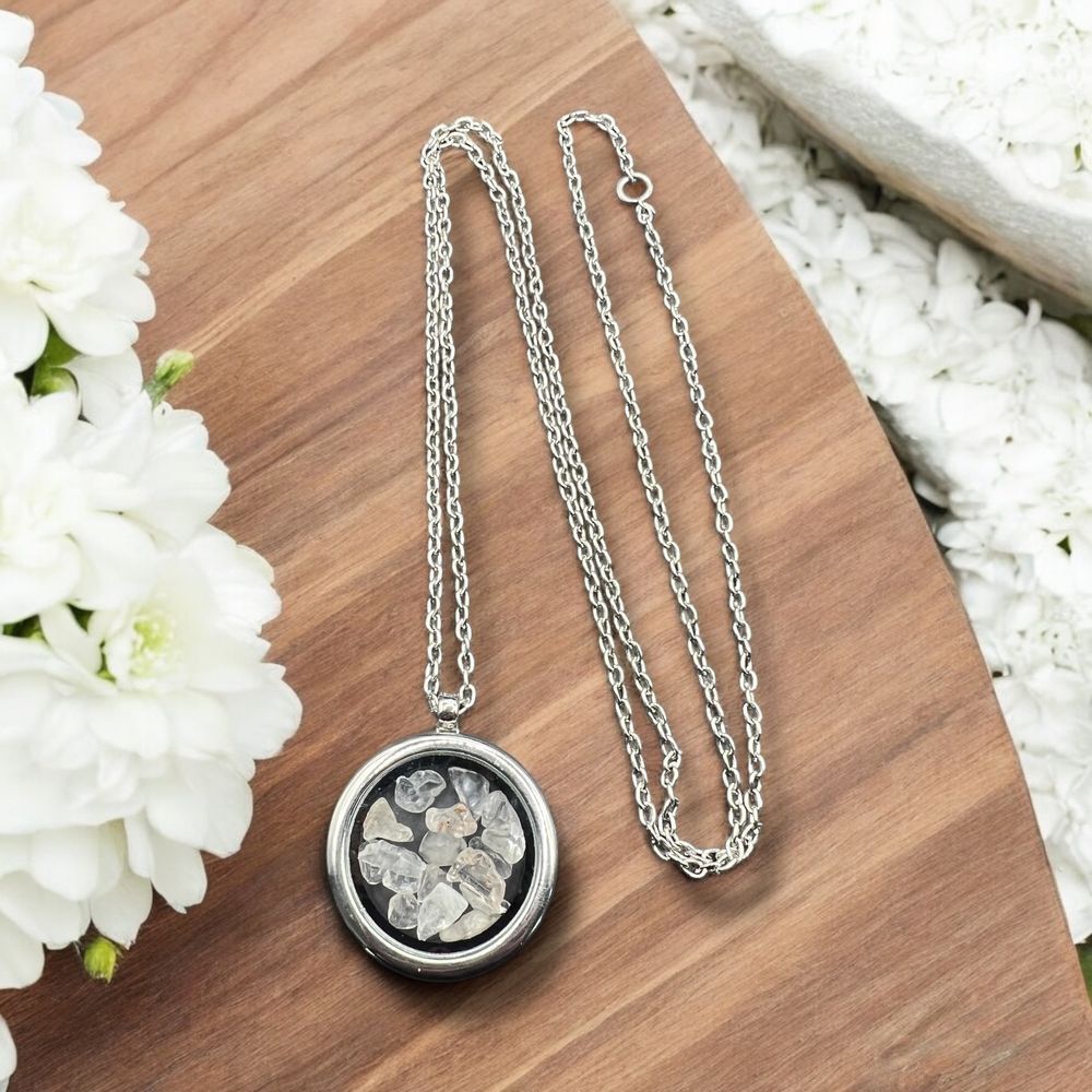 Herkimer Petroleum‎ Quartz Crystal UV Reactive Round Pendant Locket Necklace